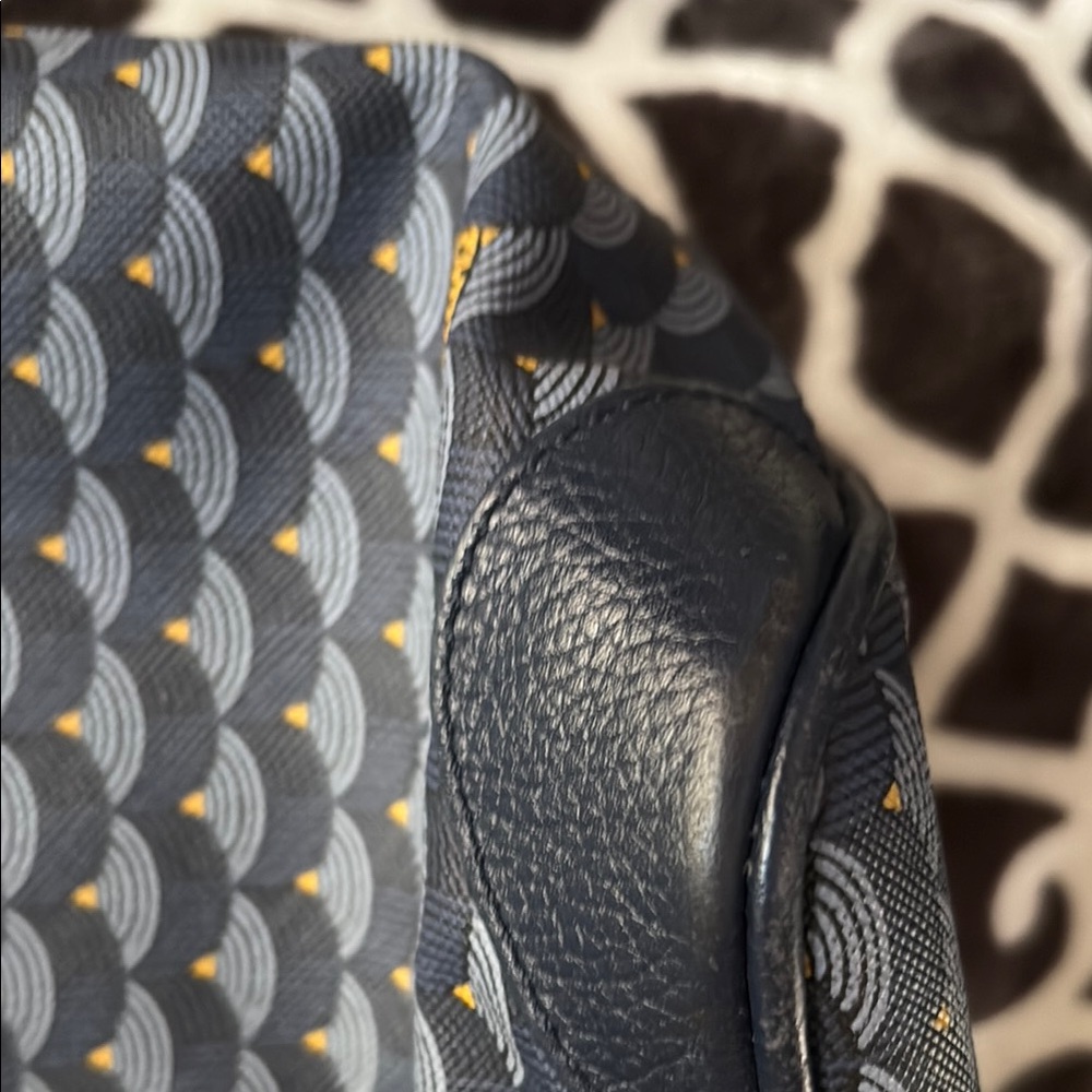 Black Geometric Pattern Tote Bag with Leather Handles - Picture 3 of 8